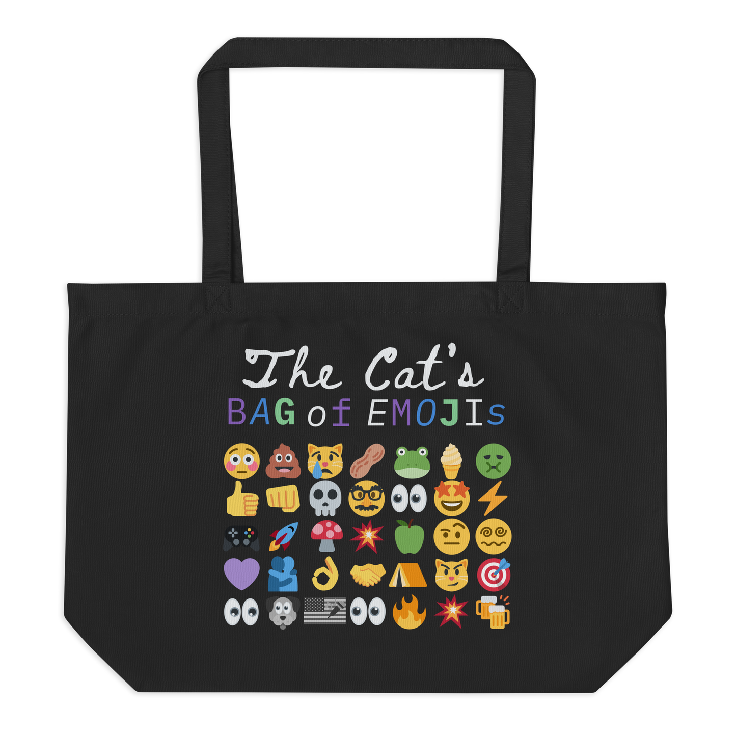 Back view of Roaring Kitty Emoji Timeline Tote in black – dual-sided $GME meme bag on organic cotton