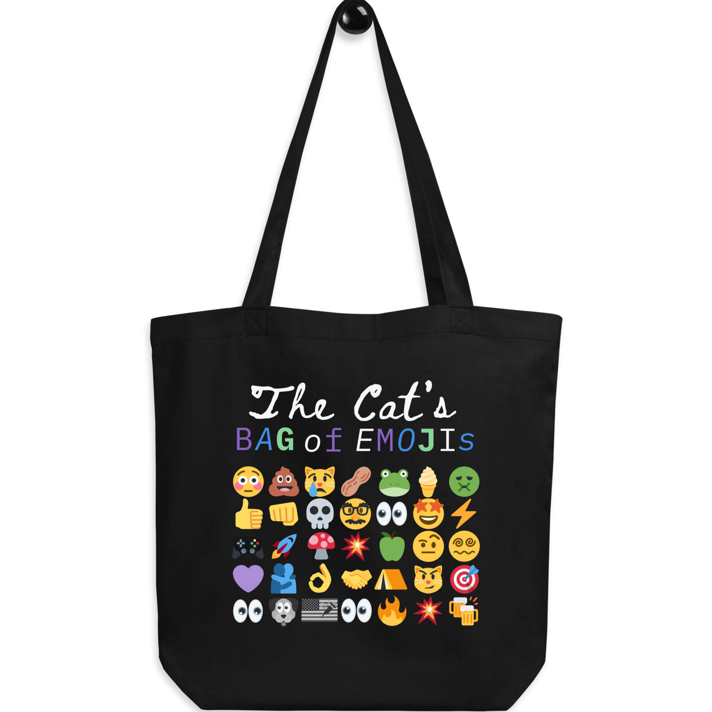 Front view of Roaring Kitty Emoji Timeline Tote in black – high-res $GME meme bag on organic cotton