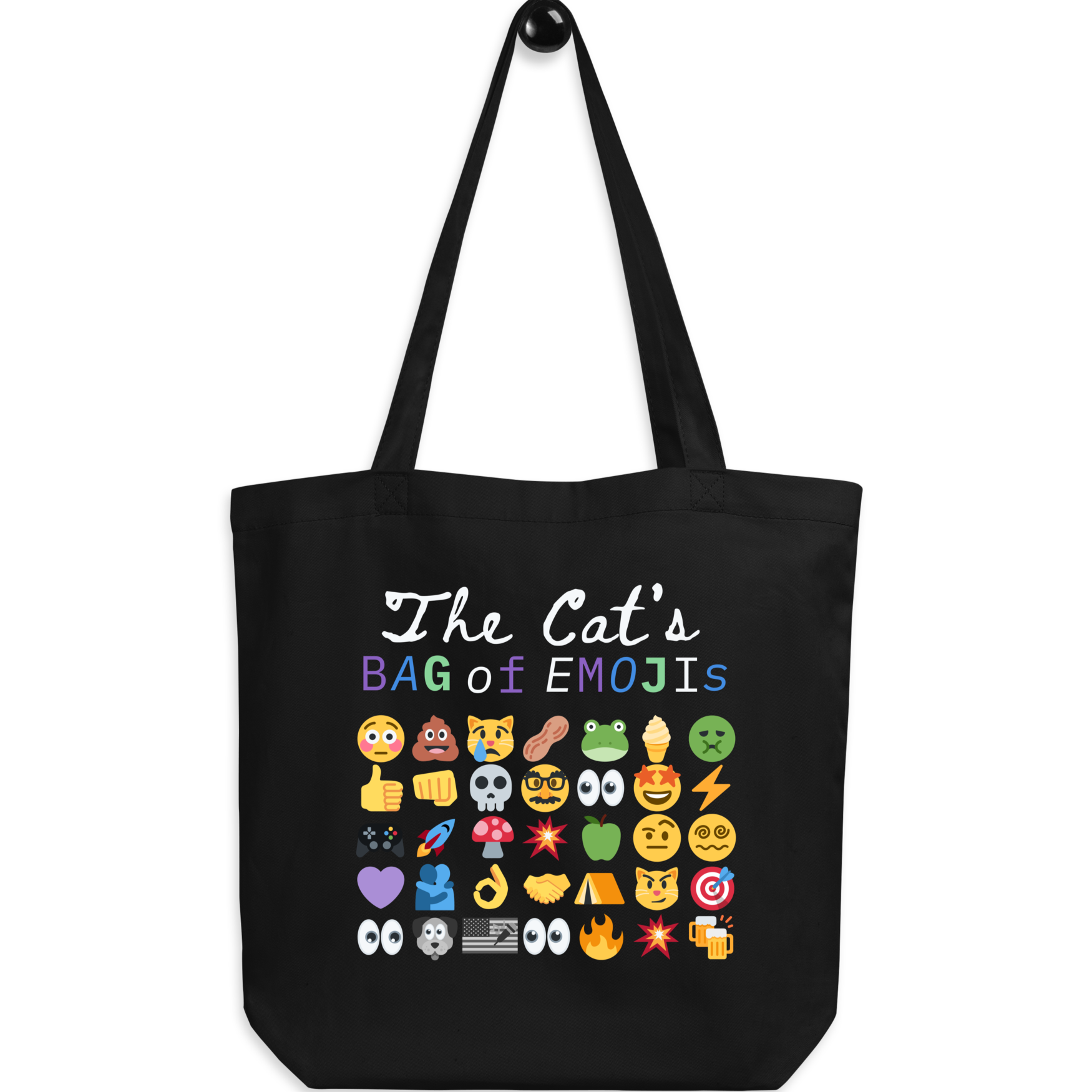 Front view of Roaring Kitty Emoji Timeline Tote in black – high-res $GME meme bag on organic cotton