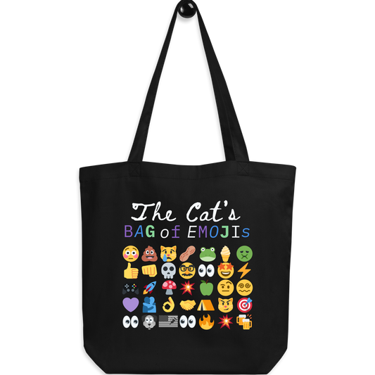 Front view of Roaring Kitty Emoji Timeline Tote in black – high-res $GME meme bag on organic cotton