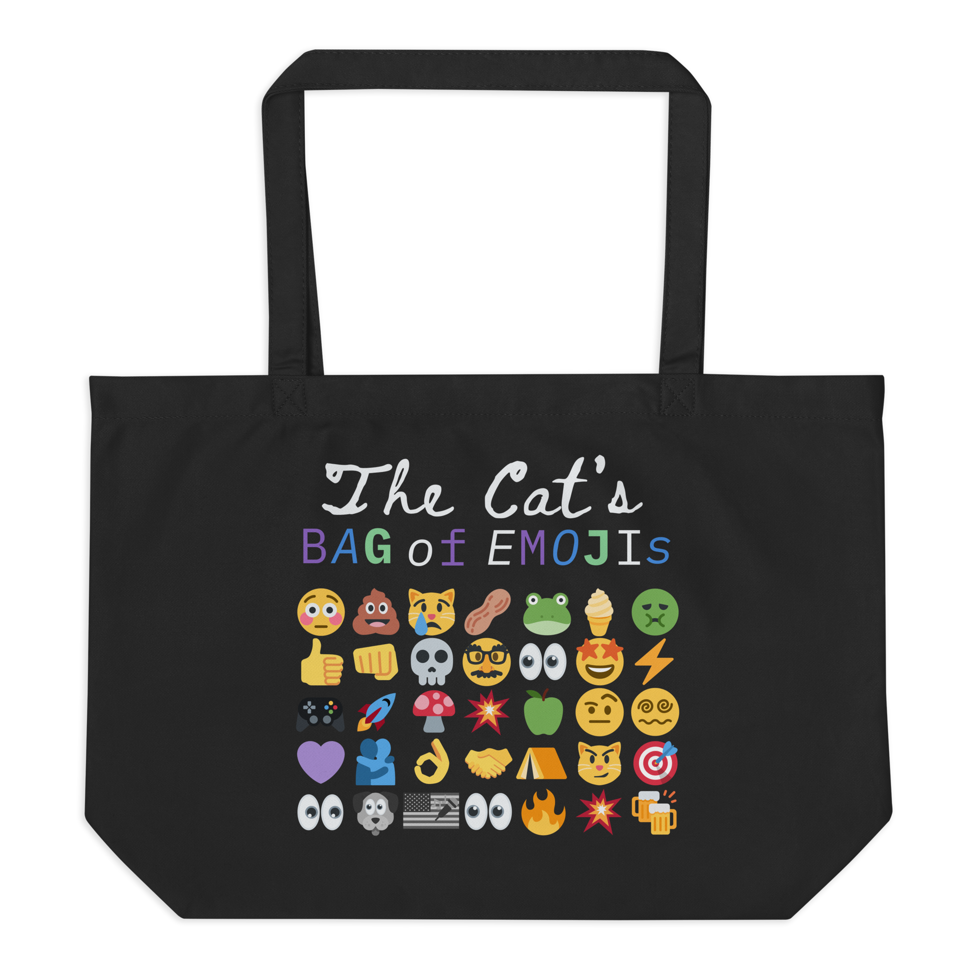 Back view of Roaring Kitty Emoji Timeline Tote in black – dual-sided $GME meme bag on organic cotton