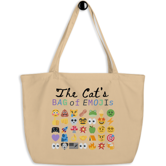 Front view of Roaring Kitty Emoji Timeline Tote in tan – large organic $GME meme bag with dual-sided emoji print