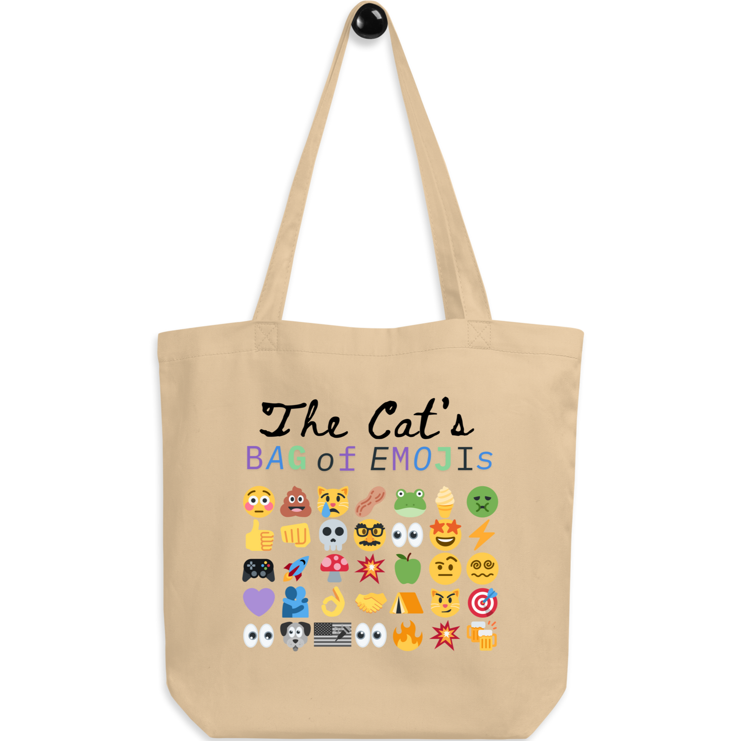 Front view of Roaring Kitty Emoji Timeline Tote in tan – dual-sided $GME meme bag on organic cotton
